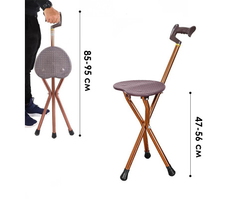 Трость табурет STZY-GD04 алюминиевый на триноге с раскладным стульчиком не регулируется