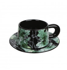 Сувенирный подарочный кофейный набор Qinglan Ruomeng чашка+блюдце+подарочная коробка керамический Black