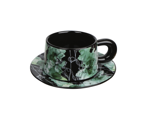 Сувенирный подарочный кофейный набор Qinglan Ruomeng чашка+блюдце+подарочная коробка керамический Black