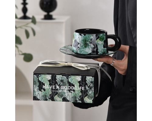 Сувенирный подарочный кофейный набор Qinglan Ruomeng чашка+блюдце+подарочная коробка керамический Black