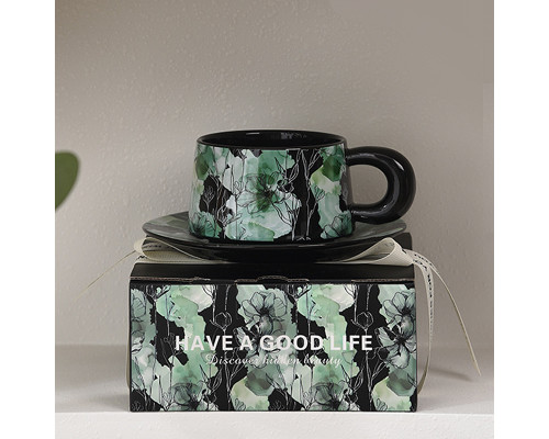 Сувенирный подарочный кофейный набор Qinglan Ruomeng чашка+блюдце+подарочная коробка керамический Black