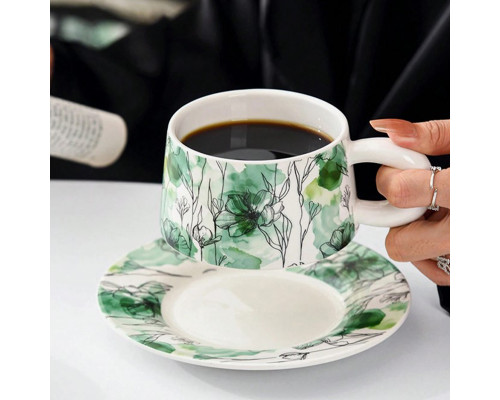 Сувенирный подарочный кофейный набор Qinglan Ruomeng чашка+блюдце+подарочная коробка керамический White