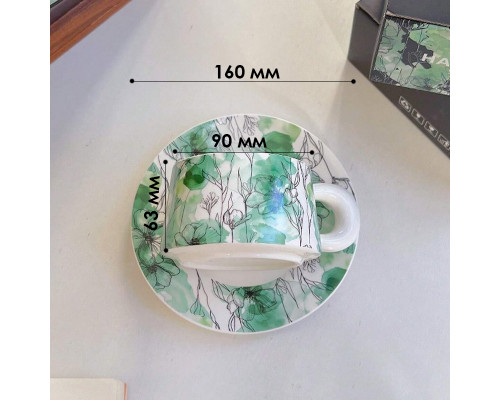 Сувенирный подарочный кофейный набор Qinglan Ruomeng чашка+блюдце+подарочная коробка керамический White