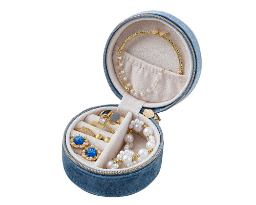 Органайзер шкатулка Casegrace SP-01306 для украшений и ювелирных изделий бархатная на молнии Blue
