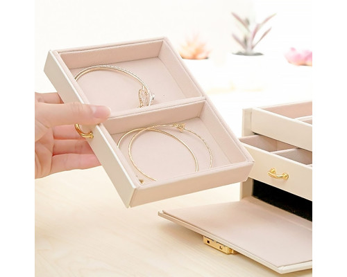 Шкатулка Casegrace SP-01111 для украшений и ювелирных изделий трехуровневая с зеркалом Champagne