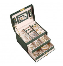 Шкатулка Casegrace SP-01111 для украшений и ювелирных изделий трехуровневая с зеркалом Green