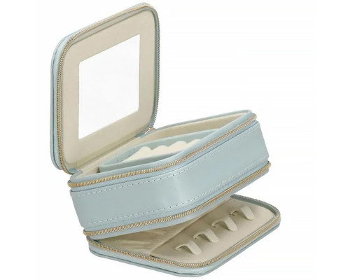 Шкатулка Casegrace SP-01167 для украшений и ювелирных изделий портативная с зеркалом и двойной молнией 11,5*8,5*5 см Blue