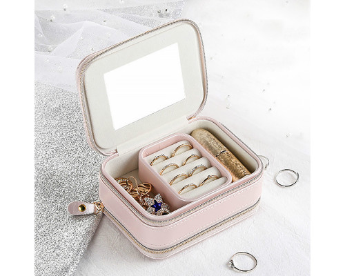 Шкатулка Casegrace SP-01167 для украшений и ювелирных изделий портативная с зеркалом и двойной молнией 11,5*8,5*5 см Pink