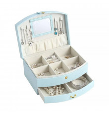 Шкатулка Casegrace SP-01245 для украшений и ювелирных изделий двохуровневая с зеркалом и ручкой 20*15*10 см Blue