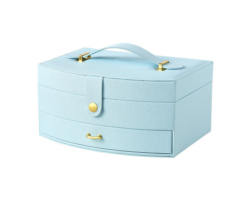 Шкатулка Casegrace SP-01245 для украшений и ювелирных изделий двохуровневая с зеркалом и ручкой 20*15*10 см Blue