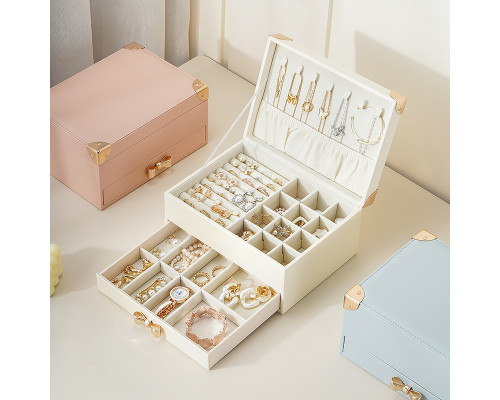 Шкатулка Casegrace SP-01261 для украшений и ювелирных изделий двухуровневая  23*17*12 см White