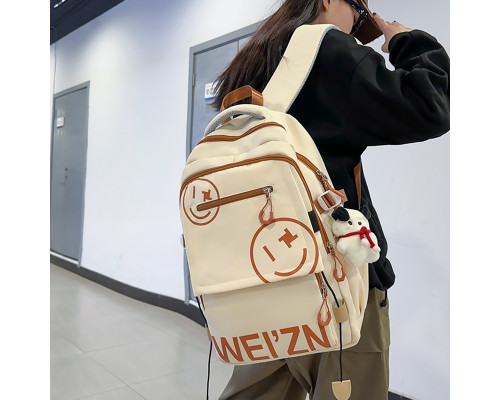 Рюкзак подростковый WEI'ZN-20237 с брелком на 2 отделения 20-35L школьный Ivory