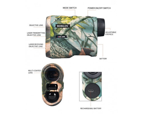 Профессиональный водонепроницаемый лазерный дальномер Boblov NK-1000 для измерения угла и скорости до 1000 метров.