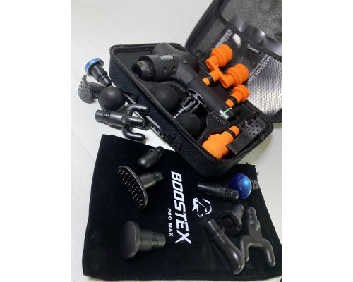 Бесплатная доставка. Ударный перкуссионный массажер Boostex (massage gun) 30 режимов, 21 насадка, батарея