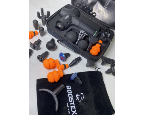 Бесплатная доставка. Ударный перкуссионный массажер Boostex (massage gun) 30 режимов, 21 насадка, батарея