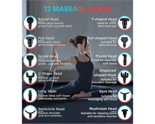 Ударный перкуссионный массажер  Massage Gun Max 30 режимов и 12 насадок с кейсом (Черный)