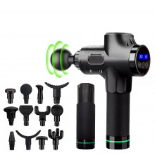 Ударный перкуссионный массажер  Massage Gun Max- 30 режимов +12 насадок +запасная батарея +кейс (Черный)