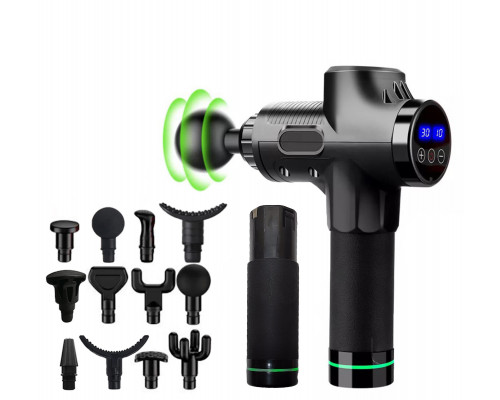 Ударный перкуссионный массажер  Massage Gun Max- 30 режимов +12 насадок +запасная батарея +кейс (Черный)