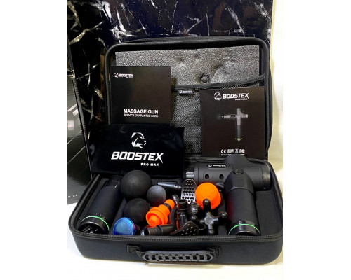 Ударный перкуссионный массажер Boostex PRO MАХ-30 режимов +20 насадок, +запасная батарея 2500am/h +кейс (Черный)