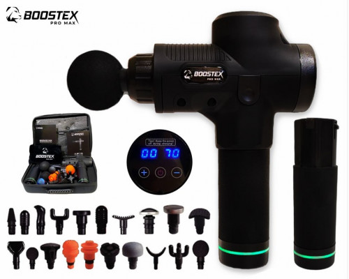 Ударный массажер тригерных точек Boostex PRO MАХ-30 режимов +20 насадок, +запасная батарея 2500am/h +кейс в подарок
