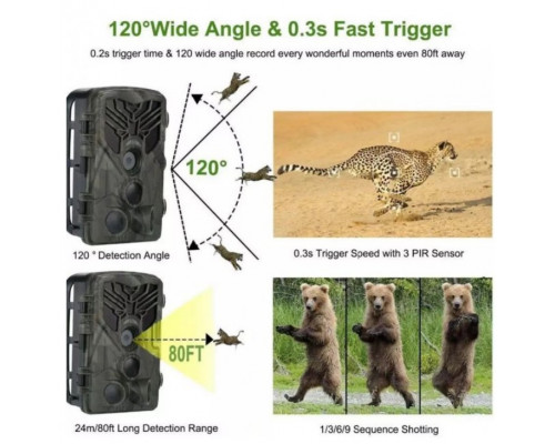 Фотоловушка Suntek HC-810A с датчиком движения и ночной съемкой, обзор 120°, дистанция 20 м, защита IP65. Камера для охраны территории.