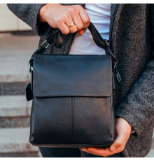 Мужская кожаная сумка-мессенджер, барсетка на одно плече 22x26x6 Tiding Bag 75-5271 черная