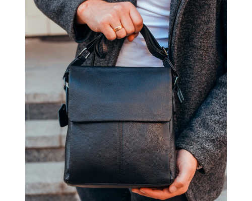 Мужская кожаная сумка-мессенджер, барсетка на одно плече 22x26x6 Tiding Bag 75-5271 черная