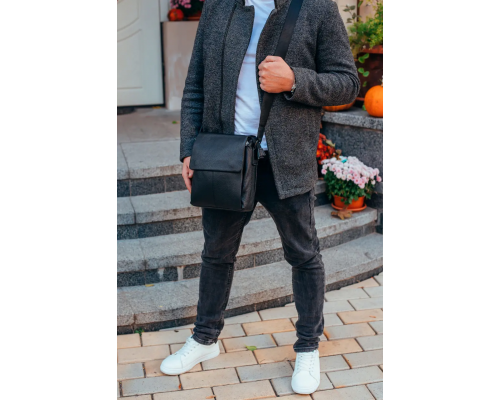 Мужская кожаная сумка-мессенджер, барсетка на одно плече 22x26x6 Tiding Bag 75-5271 черная