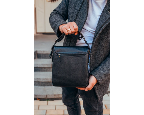 Мужская кожаная сумка-мессенджер, барсетка на одно плече 22x26x6 Tiding Bag 75-5271 черная