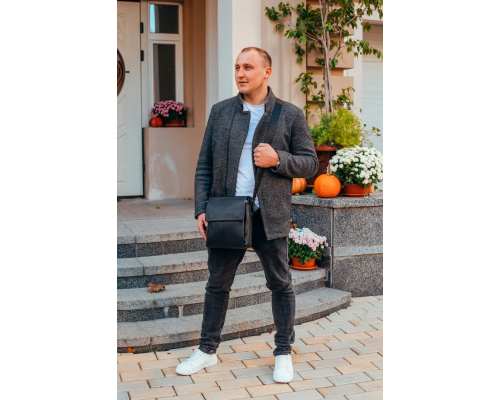 Мужская кожаная сумка-мессенджер, барсетка на одно плече 22x26x6 Tiding Bag 75-5271 черная