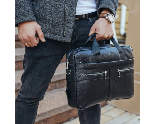 Мужская сумка для ноутбука и документов 39x28×8,  портфель для офисной работы, черный