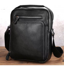 Кожаная мужская сумка-барсетка через плечо 22х26х7 / мессенджер для телефона и документов, черный