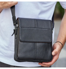 Мужская кожаная сумка планшет 21х24х6, барсетка на одно плечо Tiding Bag M1254A черная