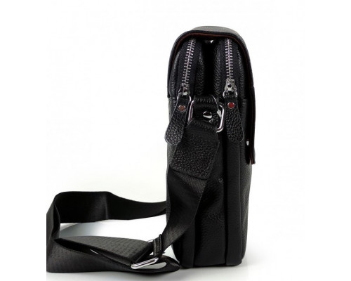 Мужская кожаная сумка планшет 21х24х6, барсетка на одно плечо Tiding Bag M1254A черная