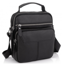 Мужская черная сумка-барсетка 18x22x8, мессендежр из натуральной кожи Tiding Bag M2237A черный
