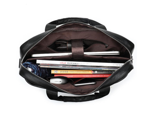 Кожаная мужская сумка для ноутбука и документов черная 39x28x8, портфель для бумаг, черный