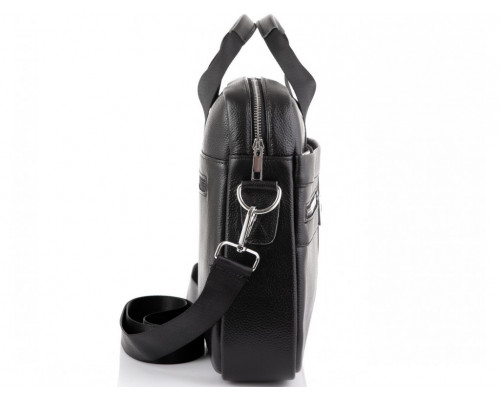 Кожаная мужская сумка для ноутбука и документов черная 39x28x8, портфель для бумаг, черный