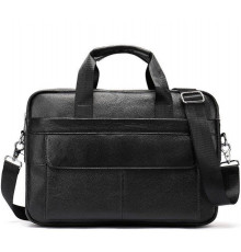 Кожаная мужская сумка для ноутбука и документов черная 39х28х8, портфель для офисного работника, черный