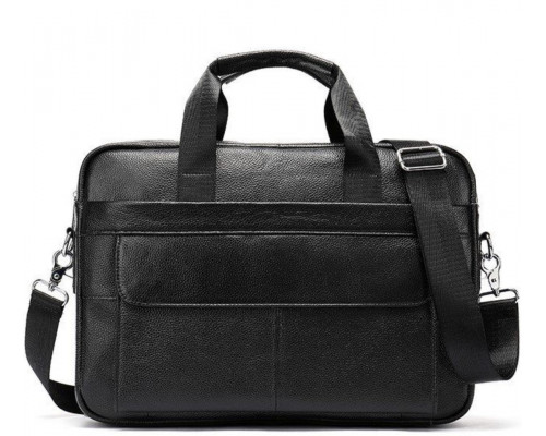 Кожаная мужская сумка для ноутбука и документов черная 39х28х8, портфель для офисного работника, черный