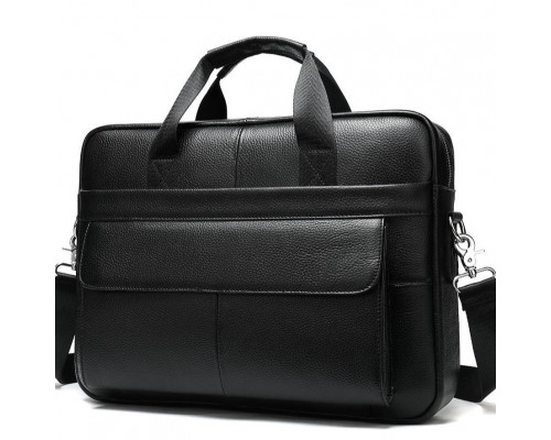 Кожаная мужская сумка для ноутбука и документов черная 39х28х8, портфель для офисного работника, черный