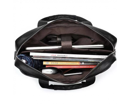 Кожаная мужская сумка для ноутбука и документов черная 39х28х8, портфель для офисного работника, черный