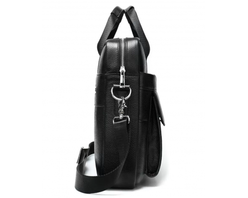 Кожаная мужская сумка для ноутбука и документов черная 39х28х8, портфель для офисного работника, черный