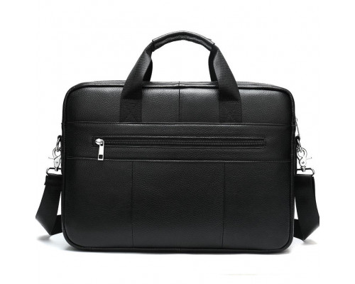 Кожаная мужская сумка для ноутбука и документов черная 39х28х8, портфель для офисного работника, черный