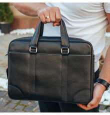 Кожаная мужская сумка для документов и ноутбука 40x30x8, портфель для офиса SL-21511, черный