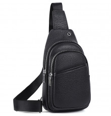 Сумка-слинг мужская через плече 17х32х8, бананка из натуральной кожи TIDING BAG A25F-515-1A черная