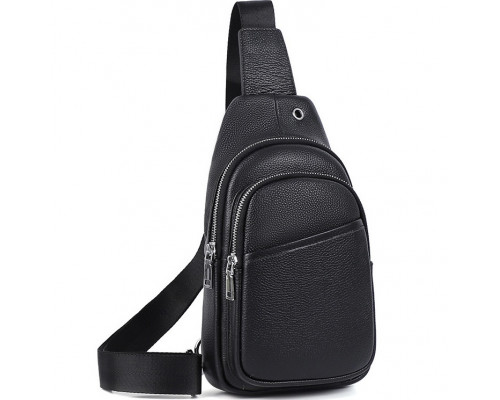 Сумка-слинг мужская через плече 17х32х8, бананка из натуральной кожи TIDING BAG A25F-515-1A черная