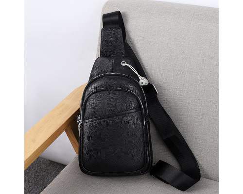 Сумка-слинг мужская через плече 17х32х8, бананка из натуральной кожи TIDING BAG A25F-515-1A черная