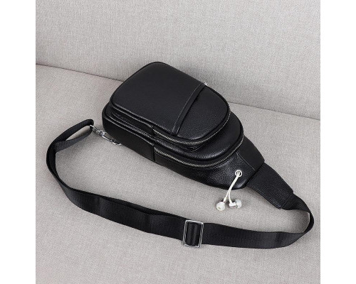 Сумка-слинг мужская через плече 17х32х8, бананка из натуральной кожи TIDING BAG A25F-515-1A черная