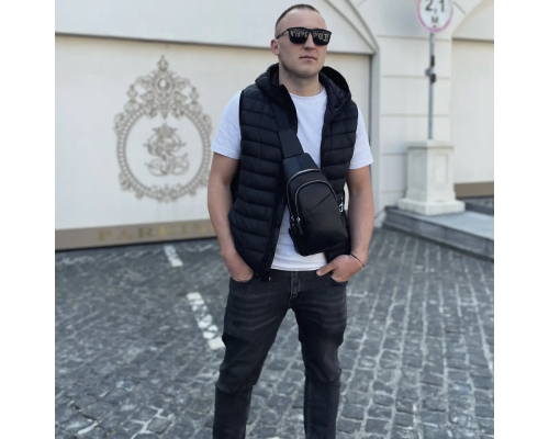 Сумка-слинг мужская через плече 17х32х8, бананка из натуральной кожи TIDING BAG A25F-515-1A черная