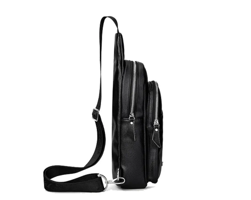 Сумка-слинг мужская через плече 17х32х8, бананка из натуральной кожи TIDING BAG A25F-515-1A черная